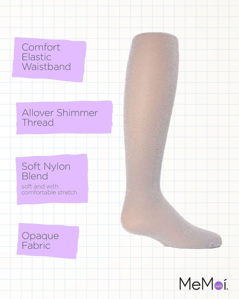 MeMoi Girls Shimmer Tights, Silver(4-6) - Image 3
