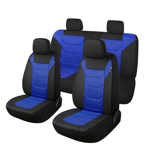 Pariiaotin 3D Air Mesh Car Seat Cover Full Set Washable and Breathable Premium Cloth Automotive Vehicle Seat Covers for Cars Interior, Universal Fit for Most Cars, Sedan, Truck, SUV(Black/Blue) - Image 1