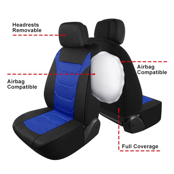 Pariiaotin 3D Air Mesh Car Seat Cover Full Set Washable and Breathable Premium Cloth Automotive Vehicle Seat Covers for Cars Interior, Universal Fit for Most Cars, Sedan, Truck, SUV(Black/Blue) - Image 5