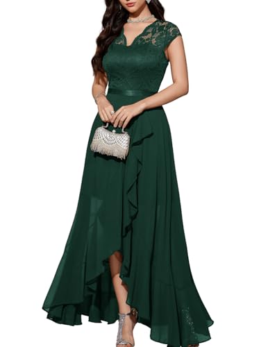 Bbonlinedress Women Green Formal Wedding Guest Dress Ruffled Flowy Prom Party Mothe of The Bride Hi Low Bridesmaid Dress Dark Green XL - Image 1