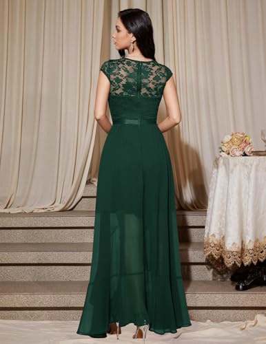 Bbonlinedress Women Green Formal Wedding Guest Dress Ruffled Flowy Prom Party Mothe of The Bride Hi Low Bridesmaid Dress Dark Green XL - Image 3
