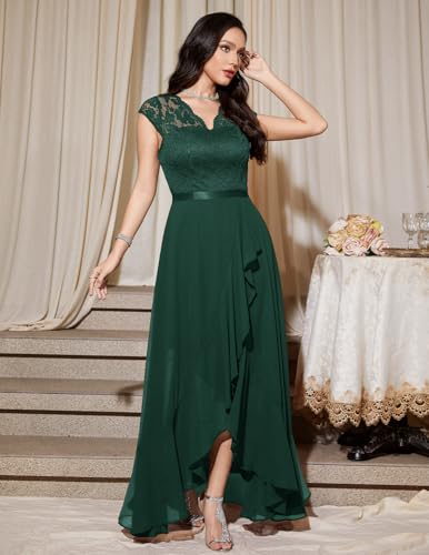 Bbonlinedress Women Green Formal Wedding Guest Dress Ruffled Flowy Prom Party Mothe of The Bride Hi Low Bridesmaid Dress Dark Green XL - Image 2