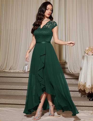 Bbonlinedress Women Green Formal Wedding Guest Dress Ruffled Flowy Prom Party Mothe of The Bride Hi Low Bridesmaid Dress Dark Green XL - Image 5