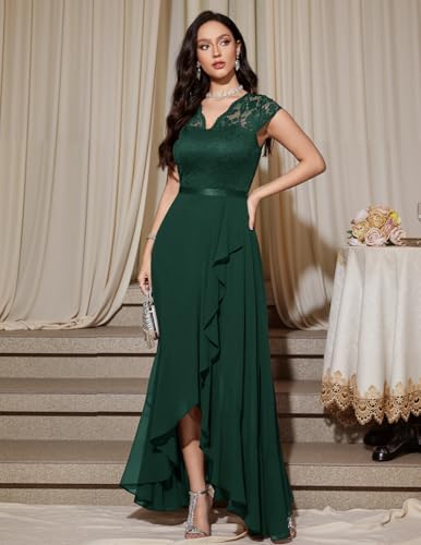 Bbonlinedress Women Green Formal Wedding Guest Dress Ruffled Flowy Prom Party Mothe of The Bride Hi Low Bridesmaid Dress Dark Green XL - Image 4