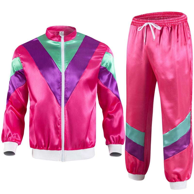 Cross Border 80 s Disco Sportswear Jacket and Pants Jogging Suit Retro Style 80 s Theme Party Rose Sportswear