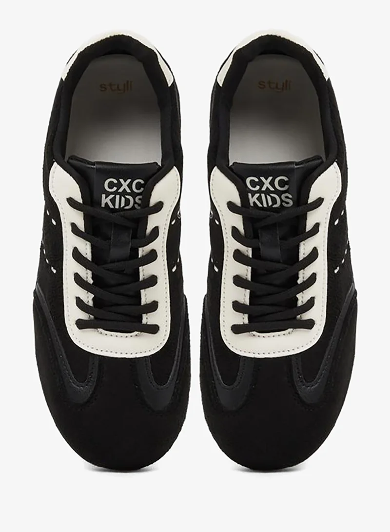 Styli Black Contrast Trim Lace-Up Sneakers for Women | Best Price UAE