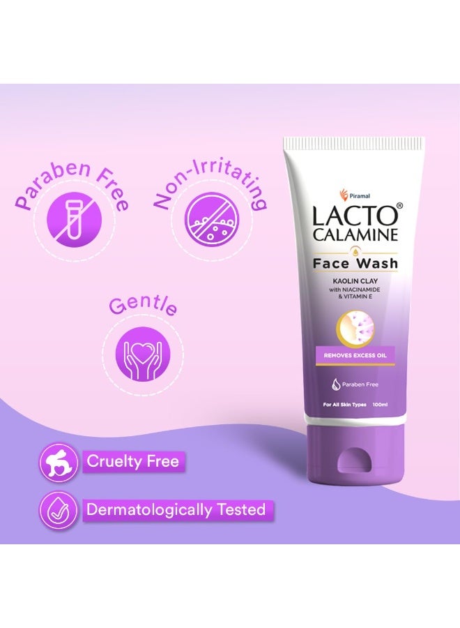 Lacto Calamine Face Wash For Oily Skin |100ml | Kaolin Clay, Niacinamide & Vitamin E | Facewash Reduces Excess Oil, Controls Pimples, Blackheads & Whiteheads | Face wash For Women & Men (Pack of 5) - Image 3