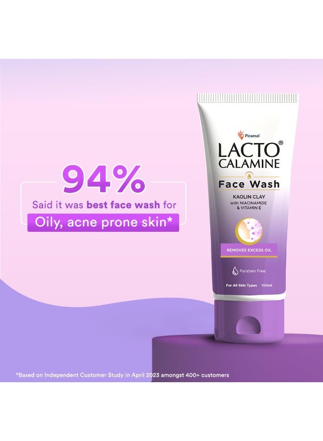 Lacto Calamine Face Wash For Oily Skin |100ml | Kaolin Clay, Niacinamide & Vitamin E | Facewash Reduces Excess Oil, Controls Pimples, Blackheads & Whiteheads | Face wash For Women & Men (Pack of 5) - Image 2