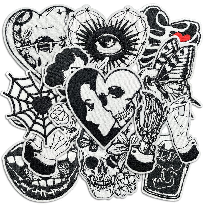 Cazzon Dark Embroidered Applique Iron On Patches for Backpacks, Rock Band Patches for Jackets, Cool Sew Patch for Clothing, Jeans, Hats, DIY Accessories (Dark12 12 Pcs) - Image 1