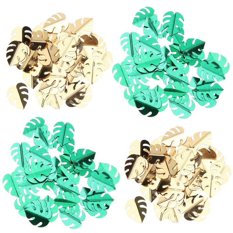 Monstera Leaf Table Confetti Set Tropical Green Metallic Gold Paper Party Decorations - Image 2