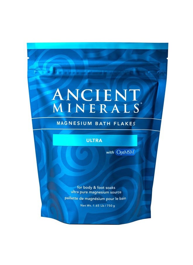 Ancient Minerals Magnesium Bath Flakes Ultra with OptiMSM - Resealable Magnesium Bag of Zechstein Chloride Alternative to Epsom Bath Salt (1.65 lb)  - Image 1