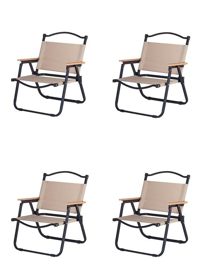 CityRiya-Long Portable Camping Chairs, 4-Pack Outdoor Beach Chairs, Folding Picnic Camp Chair, Sling Sports Chair, Outdoor Chair & Lawn Chair with Armrest for Camping Beach Garden Picnic Backyard Hiking, Beige  - Image 1