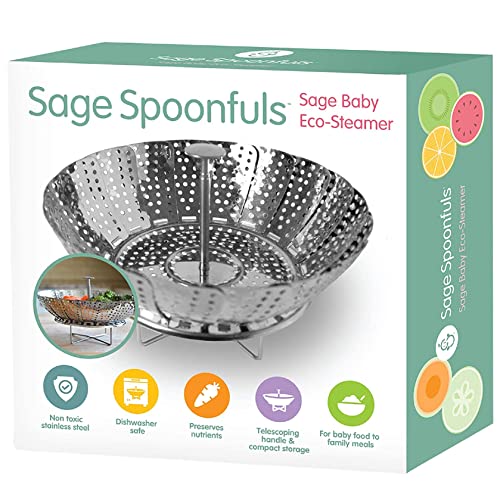 Sage Spoonfuls Baby Food Steamer Basket, Stainless Steel, Collapsible Steamer Basket for Baby Food, Vegetables & Fruit, Dishwasher Safe, Baby Food Cooker - Image 1
