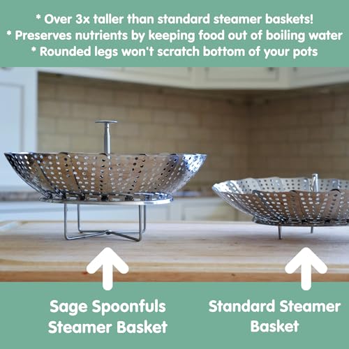 Sage Spoonfuls Baby Food Steamer Basket, Stainless Steel, Collapsible Steamer Basket for Baby Food, Vegetables & Fruit, Dishwasher Safe, Baby Food Cooker - Image 4