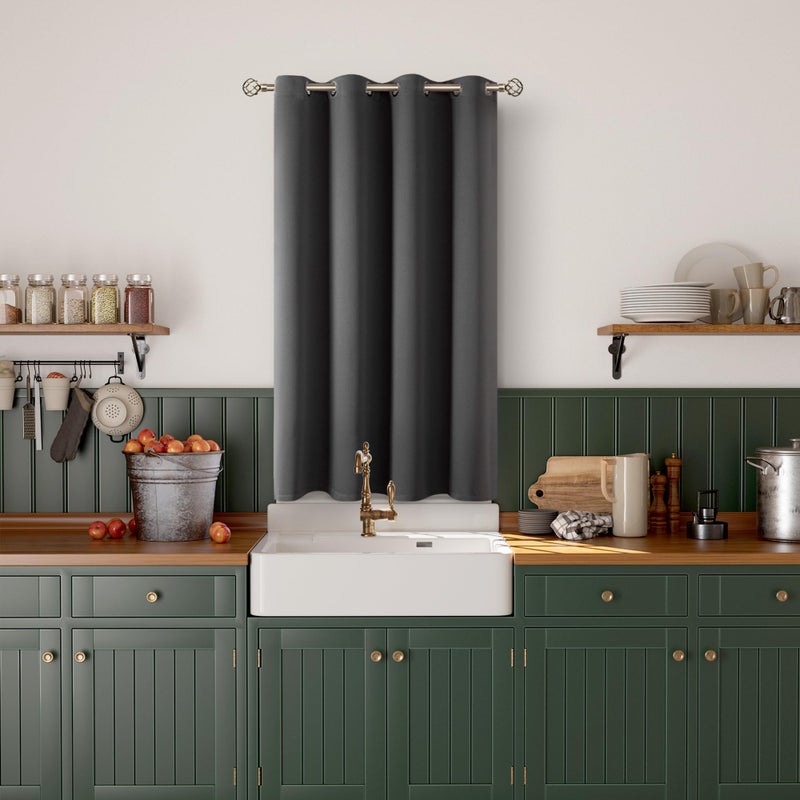 BGment Short Blackout Curtain 54 Inch Long for Kitchen Small Window  Privacy Thermal Insulated Tier Sun Blocking Grommet Drape for Bedroom  1 Panel  52 x 54 Inch  Dark Grey - Image 1