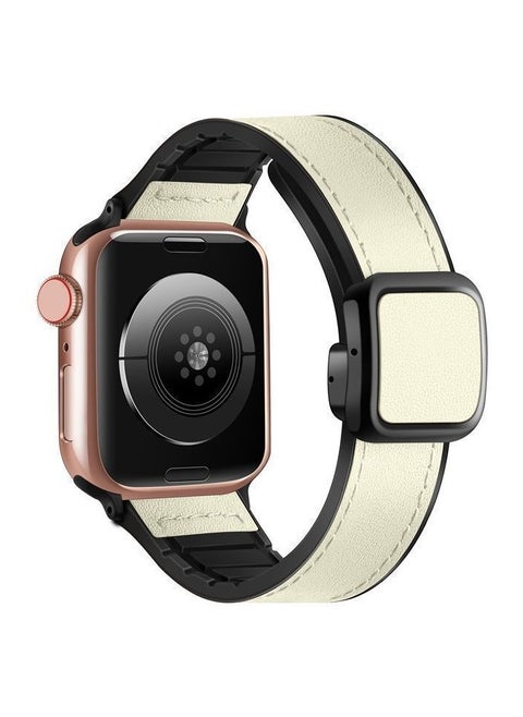 Leather Silicone Band With Folding Magnetic Clasp For Apple Watch 38/40/41mm
