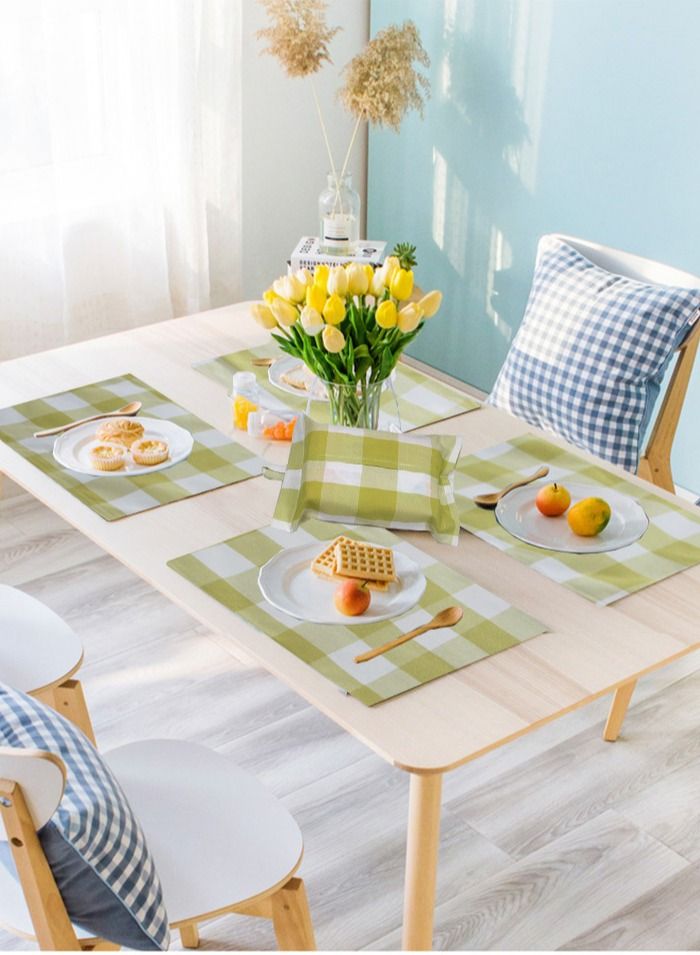 RARELY مجموعة من 4 مفارش أطباق فارمهاوس ليفينج بافلو تشيك باللون الأخضر - Image 1