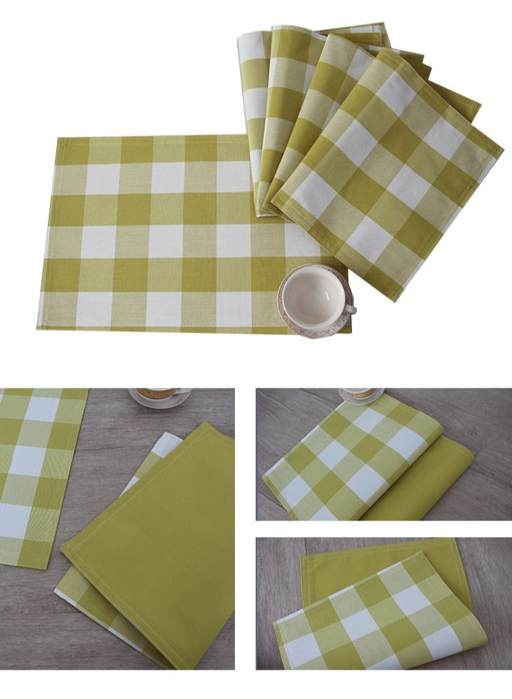 RARELY مجموعة من 4 مفارش أطباق فارمهاوس ليفينج بافلو تشيك باللون الأخضر - Image 2