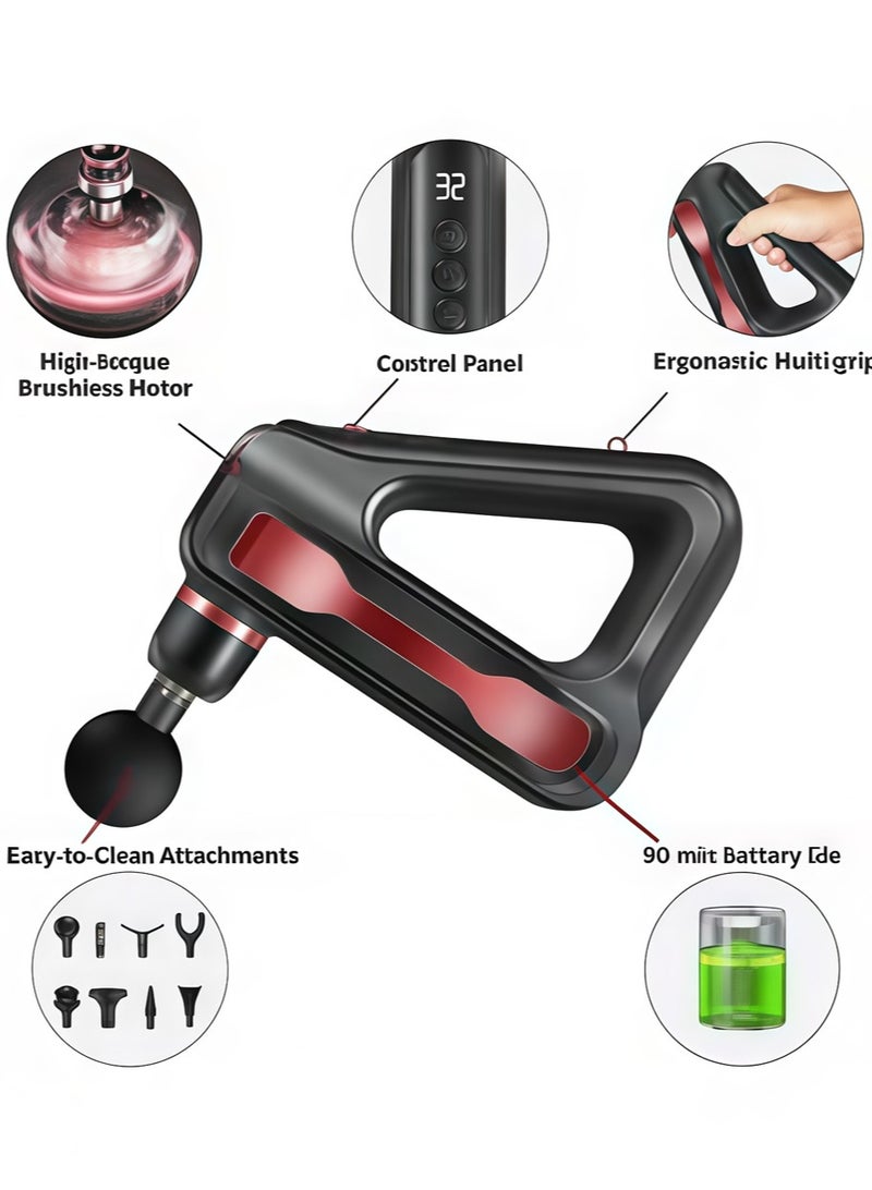 Triangular fascia gun, electric LCD muscle massage gun with 8 replaceable massage heads, 32 levels of vibration adjustment, for deep tissue muscle massage - Image 3
