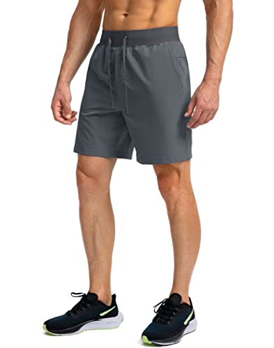 Soothfeel Men's Running Shorts with Zipper Pockets 7 Inch Lightweight Quick Dry Gym Athletic Workout Shorts for Men (Grey, L) - Image 2