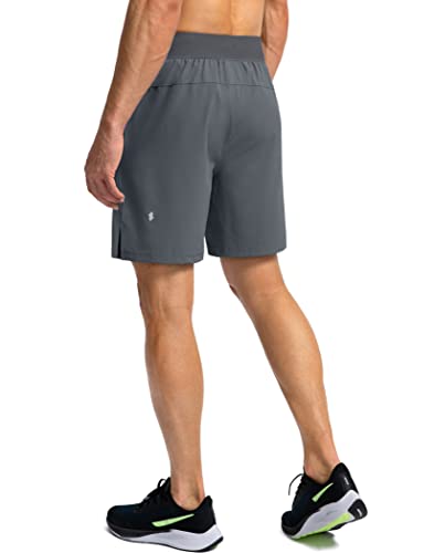 Soothfeel Men's Running Shorts with Zipper Pockets 7 Inch Lightweight Quick Dry Gym Athletic Workout Shorts for Men (Grey, L) - Image 3