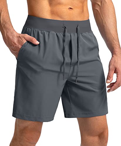 Soothfeel Men's Running Shorts with Zipper Pockets 7 Inch Lightweight Quick Dry Gym Athletic Workout Shorts for Men (Grey, L) - Image 1