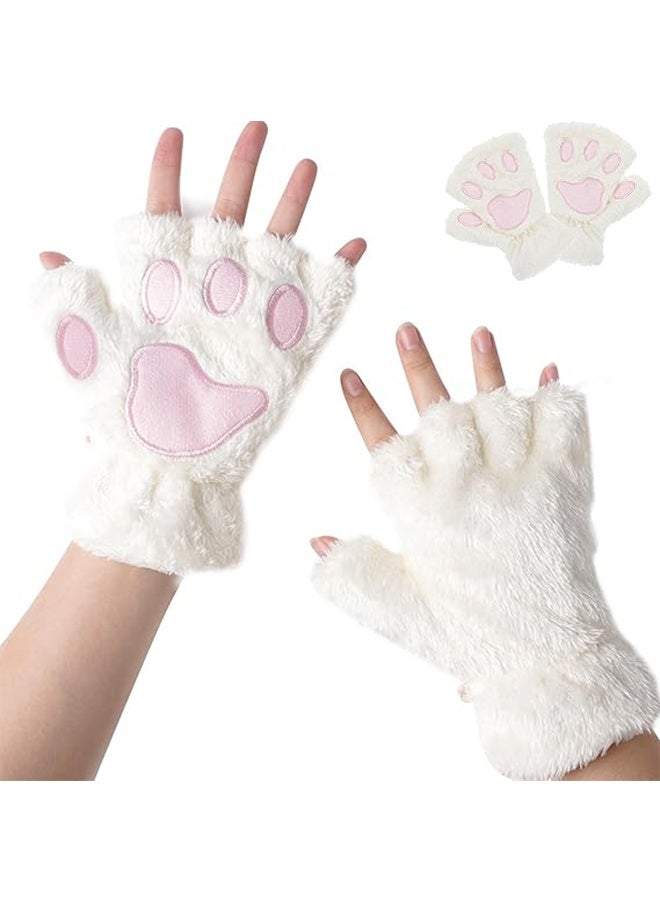 HY Cat Paws Gloves Fingerless Bear Furry Paw Cute Hand Cat Paw Gloves, Winter Soft Warm Cosplay Faux Fur Plush Glove - Image 1