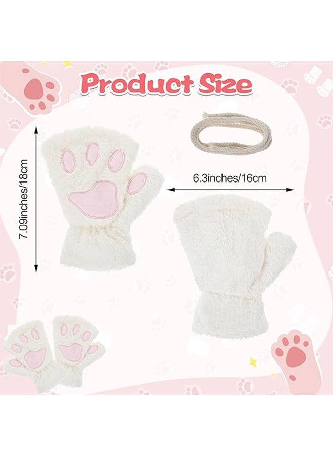 HY Cat Paws Gloves Fingerless Bear Furry Paw Cute Hand Cat Paw Gloves, Winter Soft Warm Cosplay Faux Fur Plush Glove - Image 2
