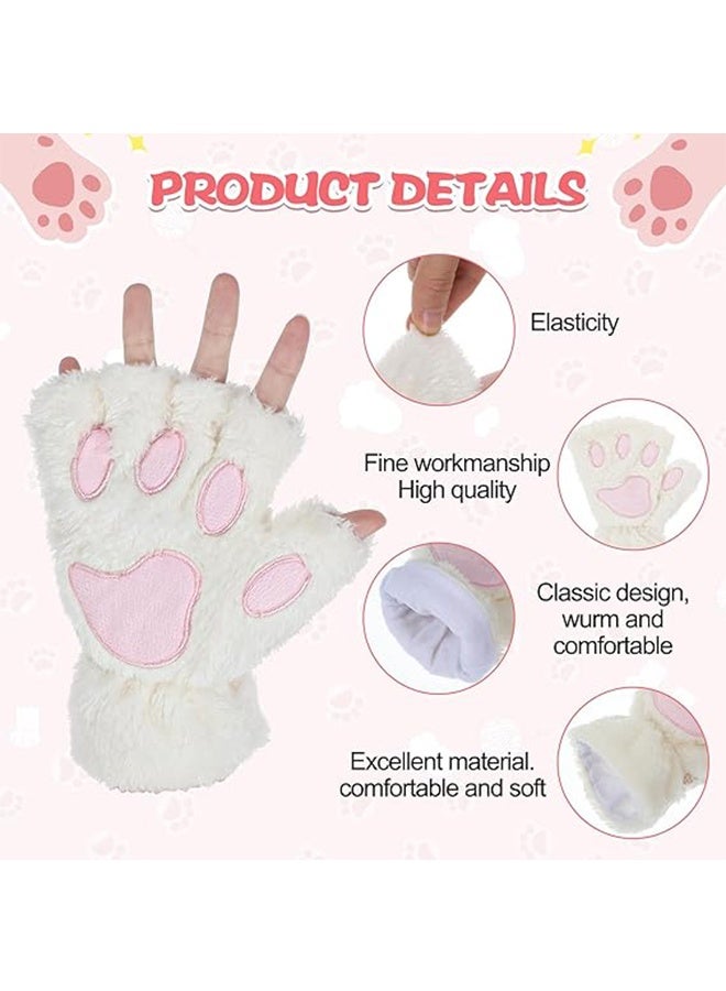 HY Cat Paws Gloves Fingerless Bear Furry Paw Cute Hand Cat Paw Gloves, Winter Soft Warm Cosplay Faux Fur Plush Glove - Image 3