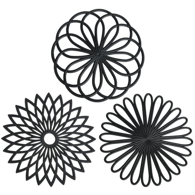 Smithcraft Smithcraft Silicone Trivets for Hot Dishes Pots and Pans Round Trivet Mat Hot Pads for Kitchen Heat Resistant Mats for Countertop Trivets for Table  Quartz Countertops Color Black 