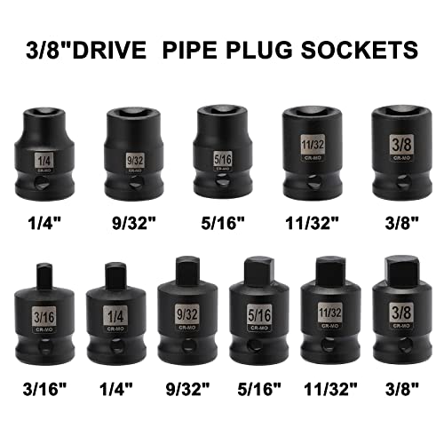 Mayouko 11PCS 3/8" Drive SAE Pipe Plug Socket Set, Tapered Male Square Drive, Chamfered Female Square Drive, CR-MO - Image 2