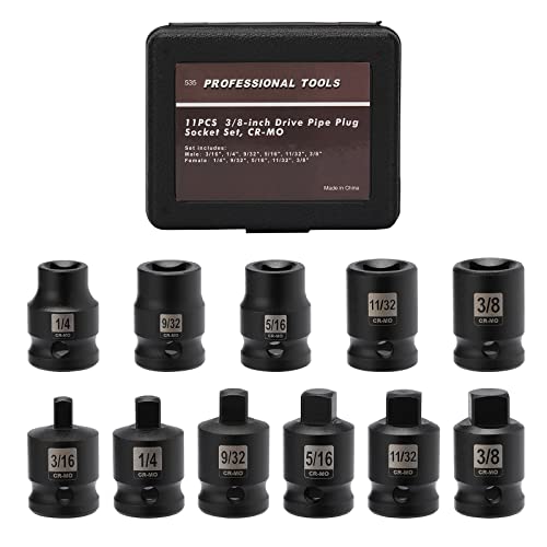 Mayouko 11PCS 3/8" Drive SAE Pipe Plug Socket Set, Tapered Male Square Drive, Chamfered Female Square Drive, CR-MO - Image 1