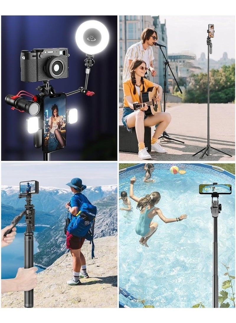 Generic - 2m Phone Tripod & Selfie Stick Anti-Shake Selfie Tripod With Balance Handle & Video Light All-in-1 Versatile Travel Tripod Compatible With IPhone/Android/Action Camera - Image 1