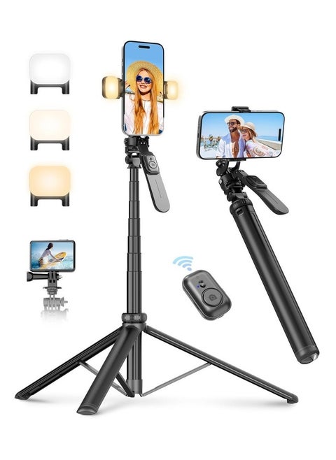2m Phone Tripod & Selfie Stick Anti-Shake Selfie Tripod With Balance Handle & Video Light All-in-1 Versatile Travel Tripod Compatible With IPhone/Android/Action Camera