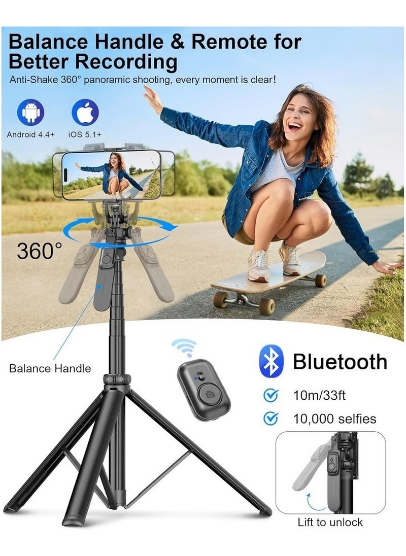 Generic - 2m Phone Tripod & Selfie Stick Anti-Shake Selfie Tripod With Balance Handle & Video Light All-in-1 Versatile Travel Tripod Compatible With IPhone/Android/Action Camera - Image 1