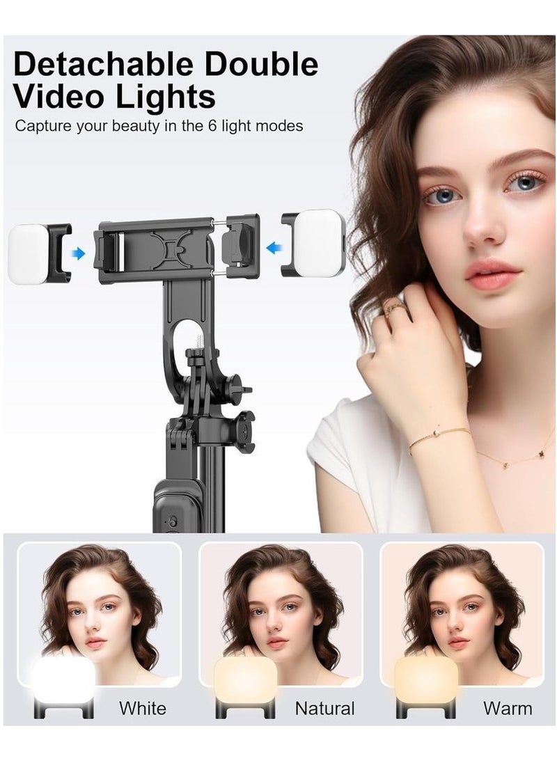Generic - 2m Phone Tripod & Selfie Stick Anti-Shake Selfie Tripod With Balance Handle & Video Light All-in-1 Versatile Travel Tripod Compatible With IPhone/Android/Action Camera - Image 1