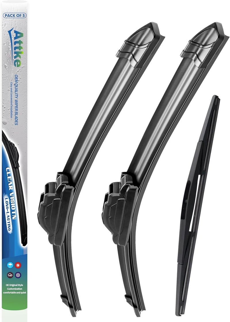ATTKE 3 Wiper Blades 26" + 18" Front Wiper + 12" Rear Wiper Blades for Nissan Murano 2017-2020/Acura RDX 2019-2020-OE Original Quality (Pack of 3) - Image 1