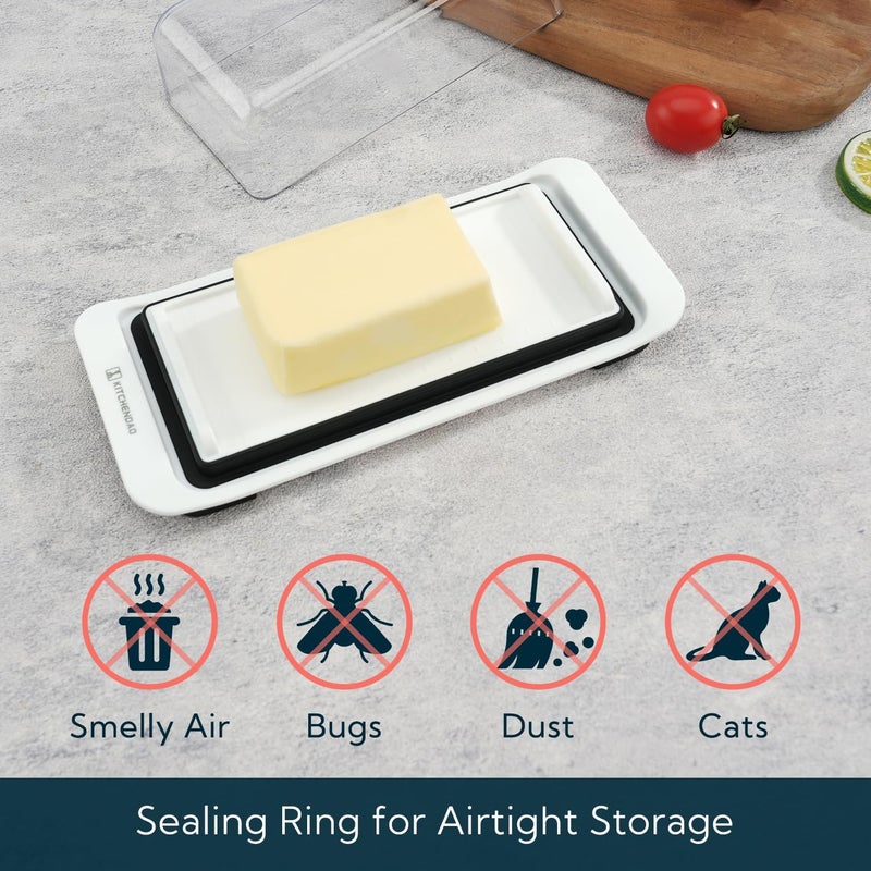 KITCHENDAO Large Airtight Butter Dish with Lid for Countertop and Fridge, Butter Keeper, Plastic Butter Holder Tray for 2 Sticks East Coast/West Coast/European Style/ Kerrygold Butter/ Cream Cheese - Image 2