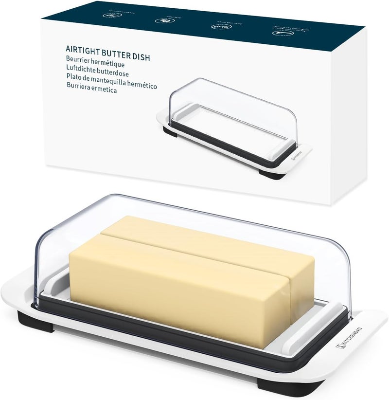 KITCHENDAO Large Airtight Butter Dish with Lid for Countertop and Fridge, Butter Keeper, Plastic Butter Holder Tray for 2 Sticks East Coast/West Coast/European Style/ Kerrygold Butter/ Cream Cheese - Image 1