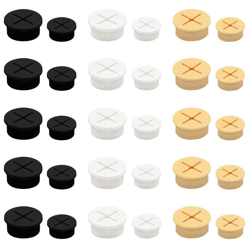 ايلان مجموعة إيلان من 30 قطعة من حلقات تثبيت الأسلاك المطاطية، غطاء فتحة سلك المكتب، حلقات تثبيت الكابلات الجدارية (3/4 بوصة، 1 بوصة) (أسود + أصفر + أبيض) - Image 1