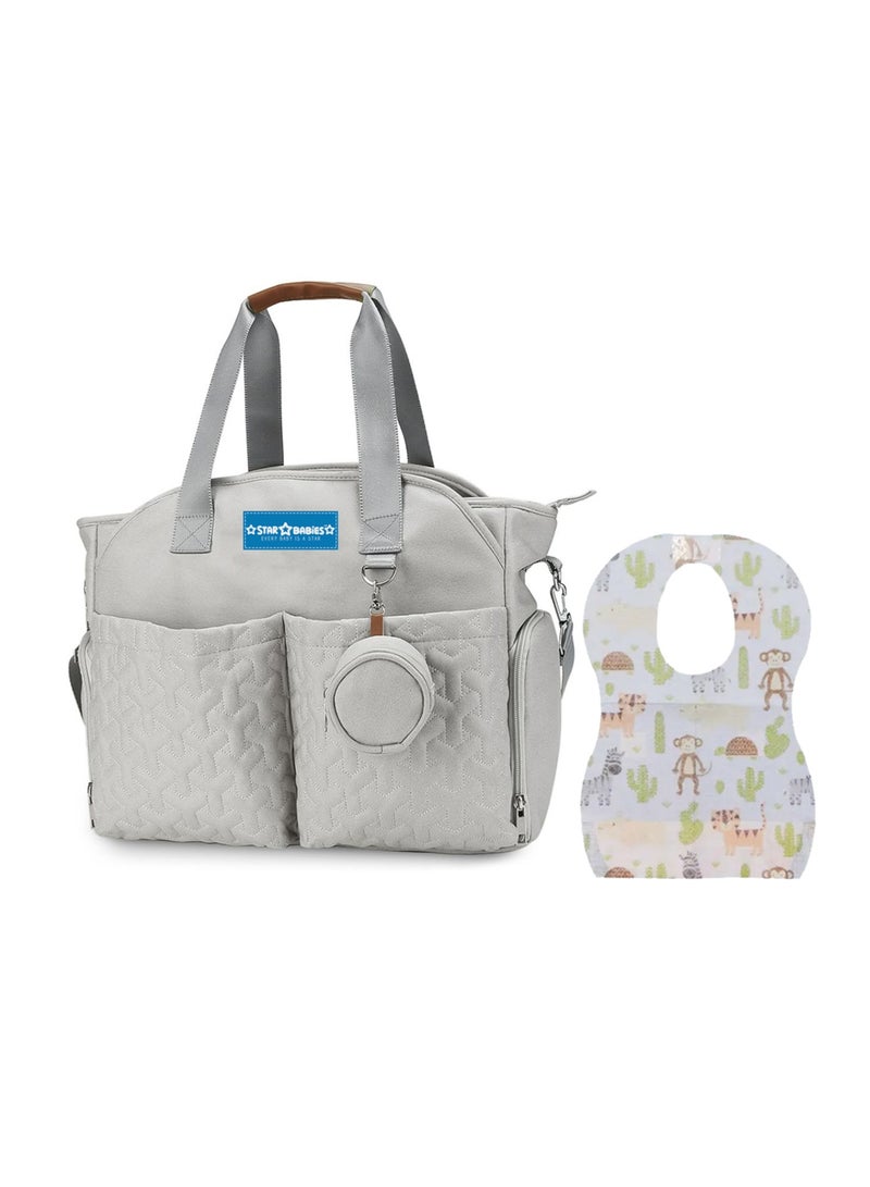 Star Babies Pack of 2 (Diaper Portable Bag With Pacifier Bag Large-capacity, Disposable Bibs 20pcs)-Khaki - Image 1