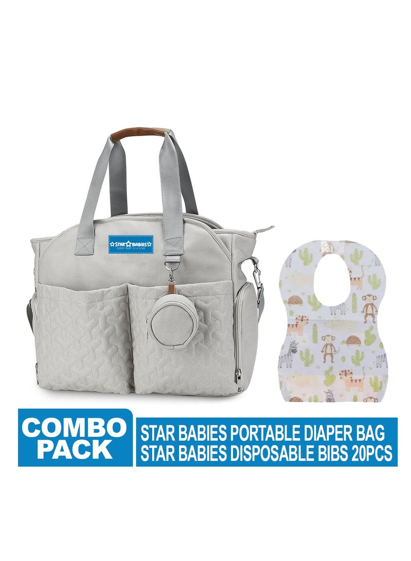 Star Babies Pack of 2 (Diaper Portable Bag With Pacifier Bag Large-capacity, Disposable Bibs 20pcs)-Khaki - Image 2