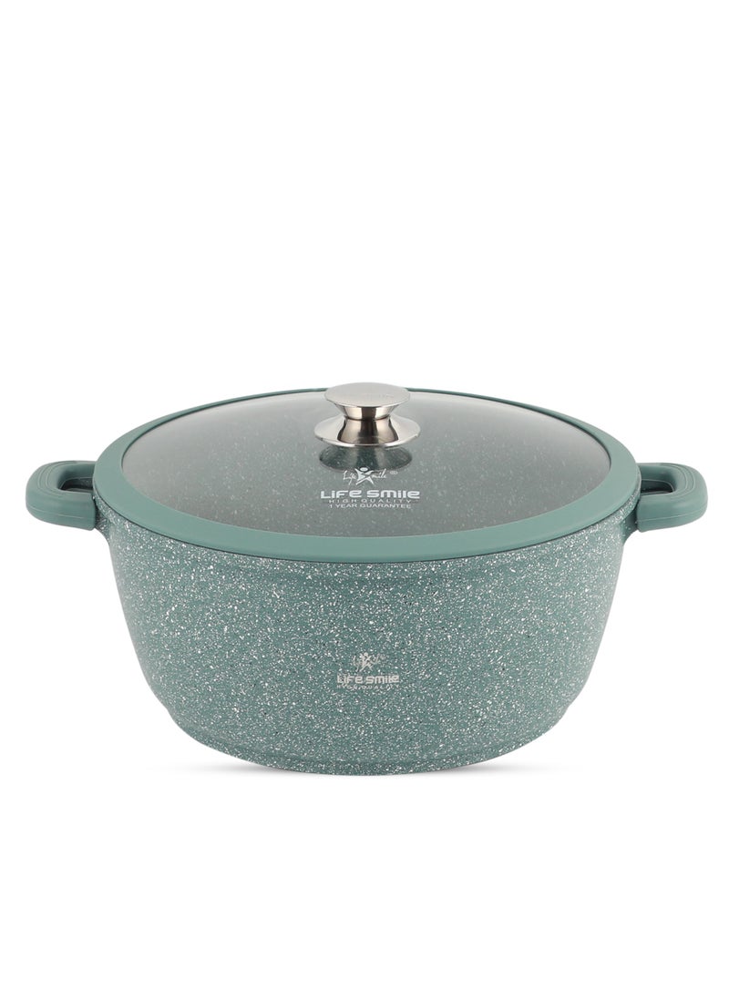 Life Smile 36cm (13 Liter) LIFE SMILE Cooking Pot - Multi Layer Non Stick Granite Coating 100% PFOA Free - Glass Lid With Silicone Rim - Detachable Silicone Handles - oven safe (Green)  - Image 1