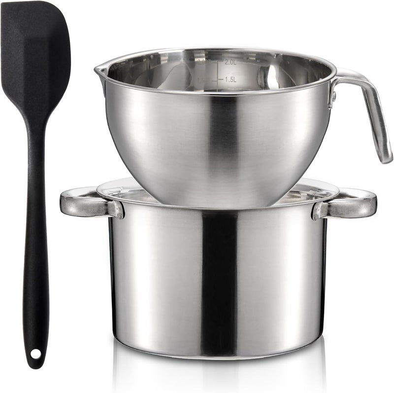 ZENFUN Double Boiler Pot Set with Silicone Spatula, 2000ML/1.8QT Chocolate Melting Pot with 2800ML/2.54QT Stainless Steel Pot, Candy Melting Pot, Chocolate Melter for Butter, Caramel, Cheese, Wax, - Image 1