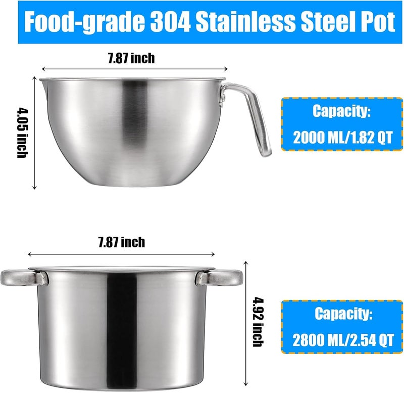 ZENFUN Double Boiler Pot Set with Silicone Spatula, 2000ML/1.8QT Chocolate Melting Pot with 2800ML/2.54QT Stainless Steel Pot, Candy Melting Pot, Chocolate Melter for Butter, Caramel, Cheese, Wax, - Image 2
