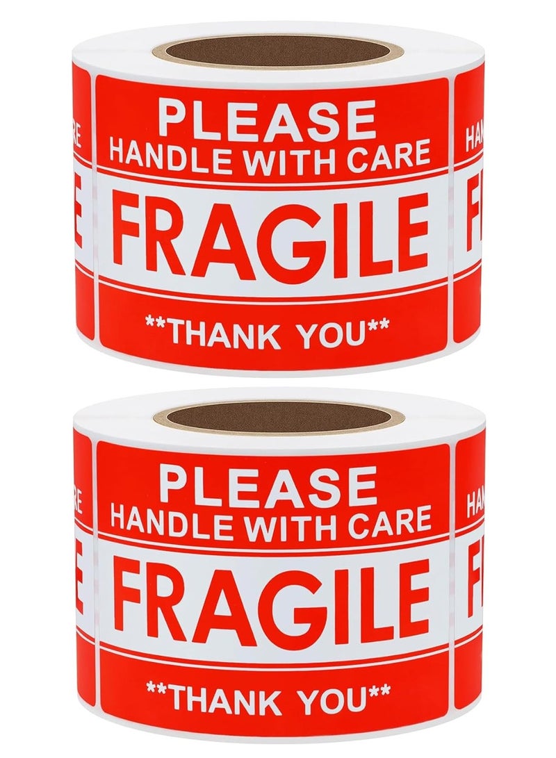 Rubik 1000 قطعة ملصقات تحذير هشة 3 × 2 بوصة، ذاتية اللصق، سهلة الإزالة، يرجى التعامل معها بحذر، شكرًا لك على ملصقات الشحن الآمن (2 لفات) - Image 1