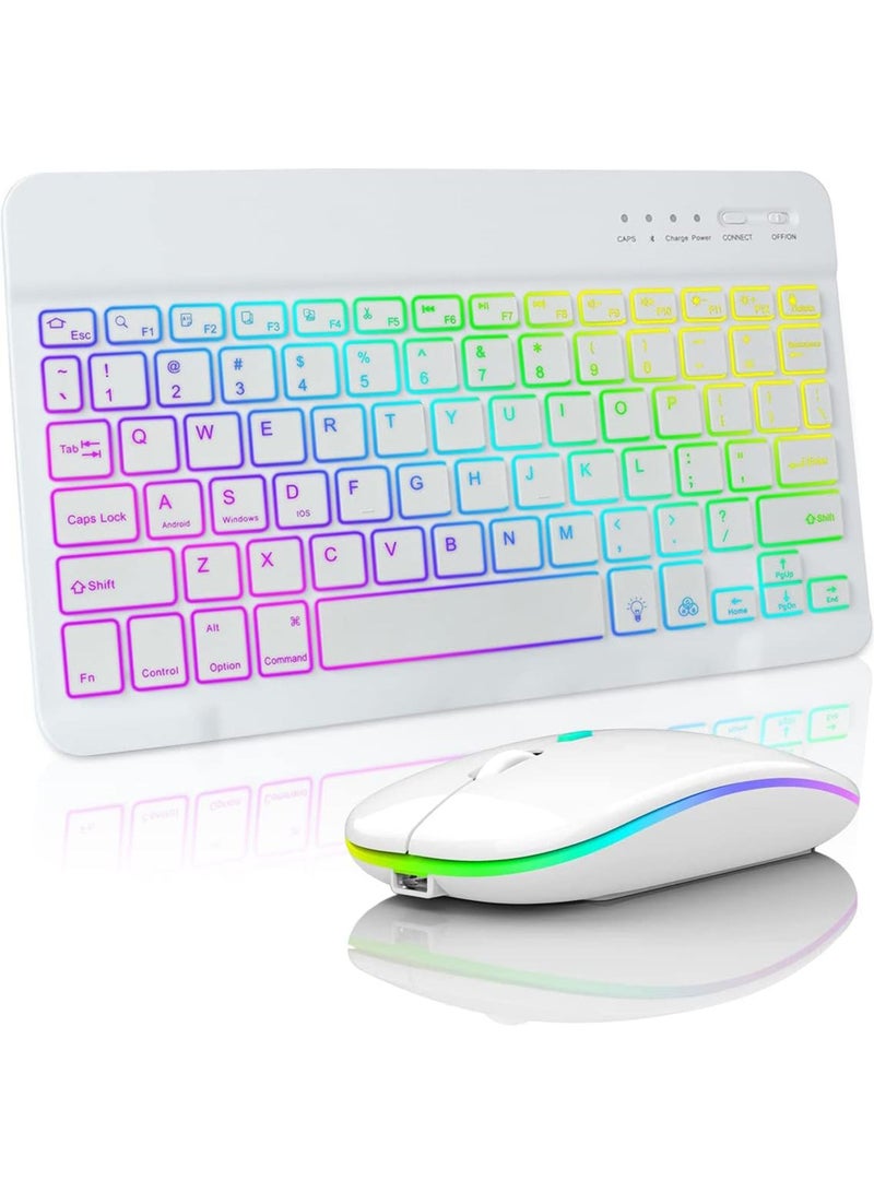 Rock Pow Ultra-slim Bluetooth Keyboard and Mouse Combo for iPad Rechargeable Wireless Keyboard & Mouse with 7-Color Backlit Compatible with iPad 9th/8th Gen iPad Pro/Air/Mini iPhone14/13/12 Pro - Image 1
