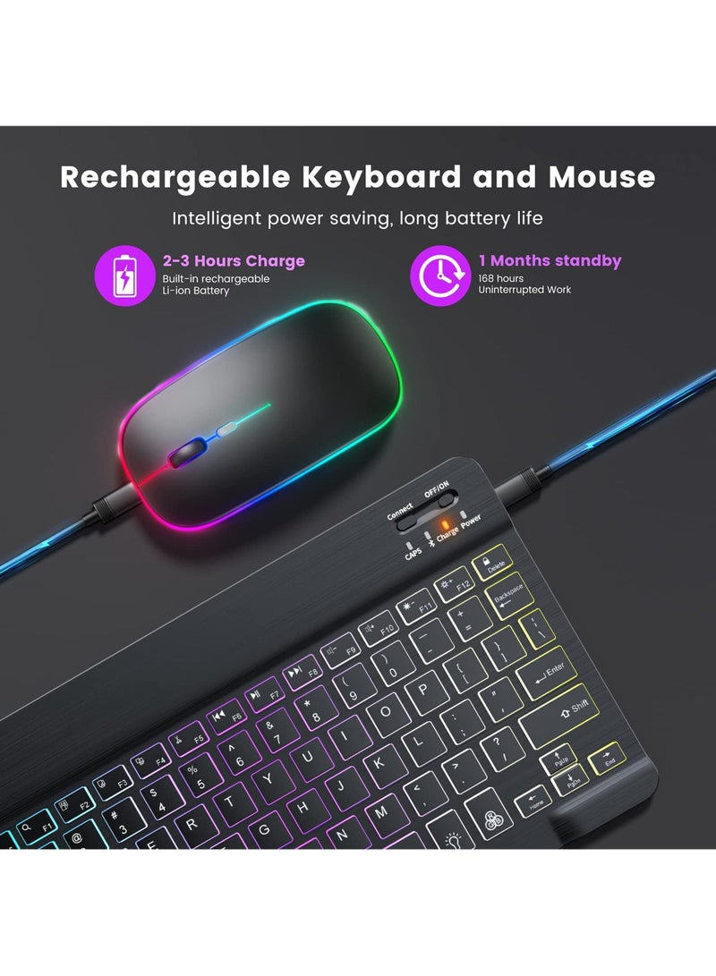 Rock Pow Ultra-slim Bluetooth Keyboard and Mouse Combo for iPad Rechargeable Wireless Keyboard & Mouse with 7-Color Backlit Compatible with iPad 9th/8th Gen iPad Pro/Air/Mini iPhone14/13/12 Pro - Image 5