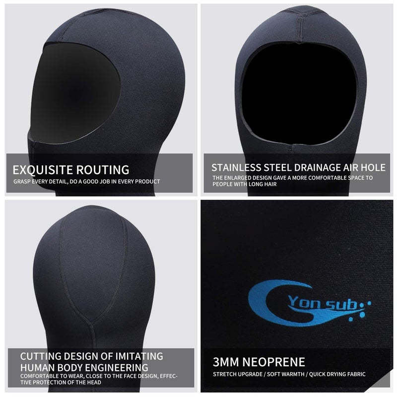 yonsub Diving Hood - Neoprene Wetsuit Dive Hood 3MM 5MM for Men Women Dive Cap Surfing Thermal Hood for Water Sports - Image 2
