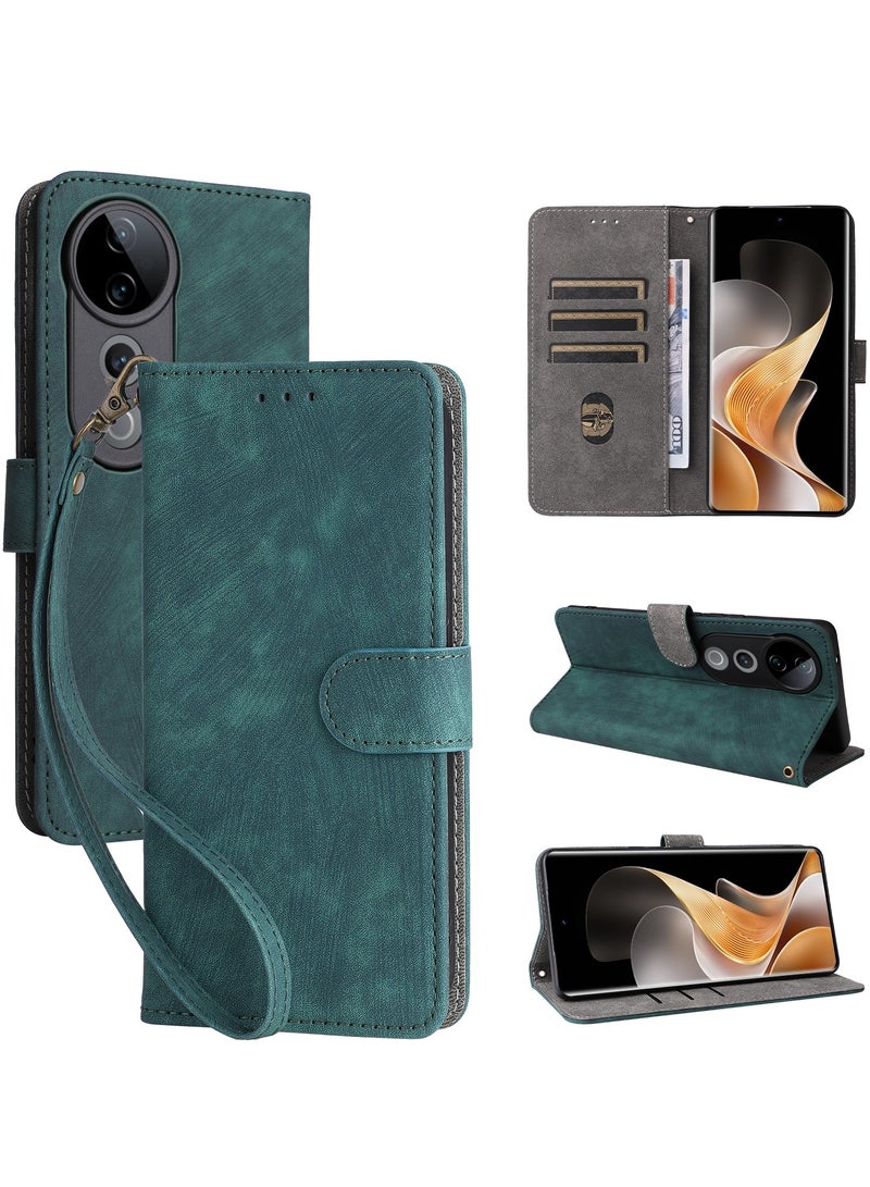 For ViVO V40 / ViVO V40 Pro Cover with Hand Strap, PU Leather Full Body Protection Shockproof Flip Mobile Cover, RFID Anti-theft Brush Folio Wallet Case - Image 1